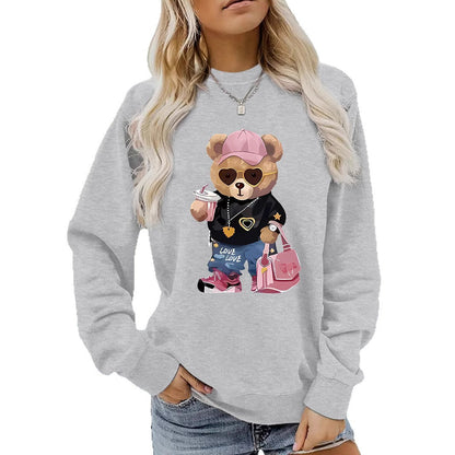 Damen Sweatshirt Cartoon Bär Motiv Weiß
