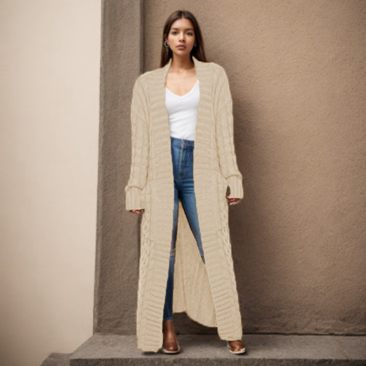 Damen Strickcardigan Lang Zopfmuster Norvielle