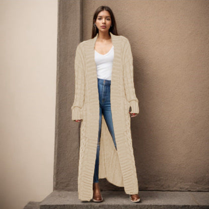 Damen Strickcardigan Lang Zopfmuster Norvielle