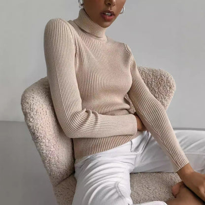Damen Pullover Lang mit hohem Kragen und Rippenstruktur Norvielle - Norvielle