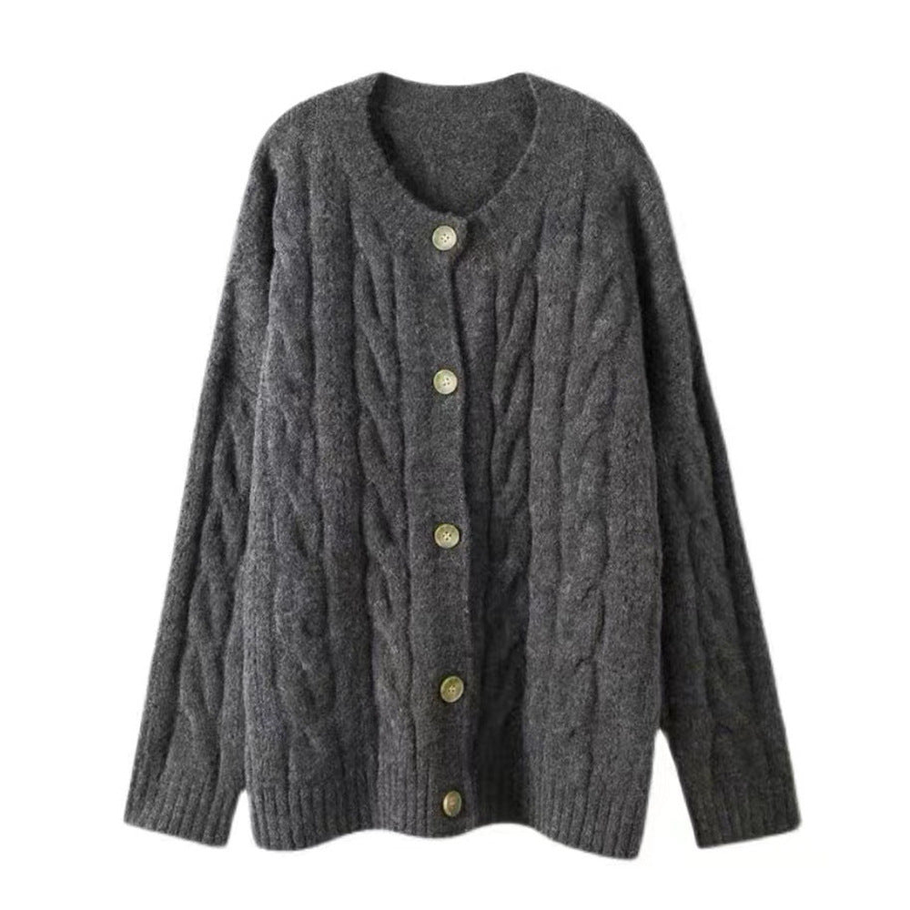 Damen Grobstrickjacke Lässiger Schnitt Große Knöpfe Norvielle