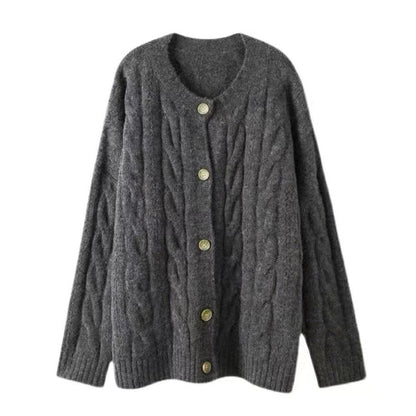 Damen Grobstrickjacke Lässiger Schnitt Große Knöpfe Norvielle
