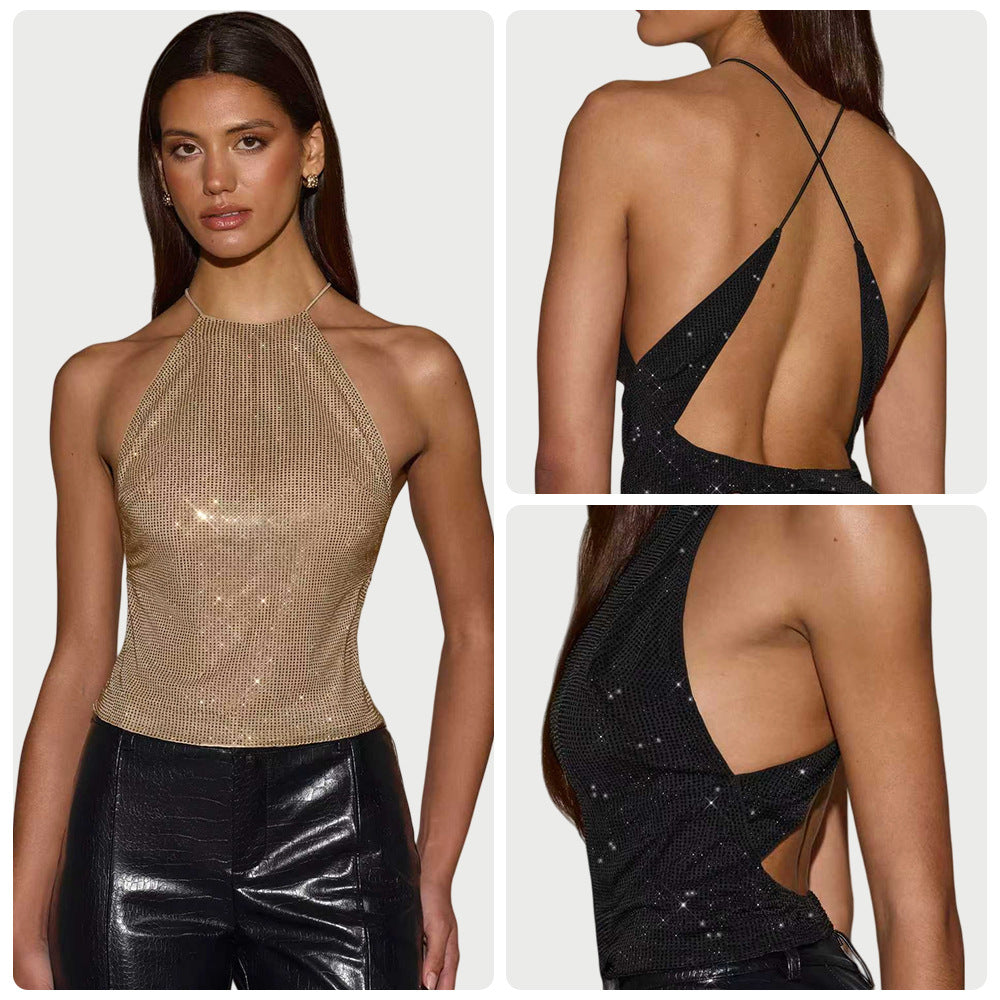 Damen Glitzer- Slim-Halterdesign Funkelnde Akzente Schwarz - Norvielle