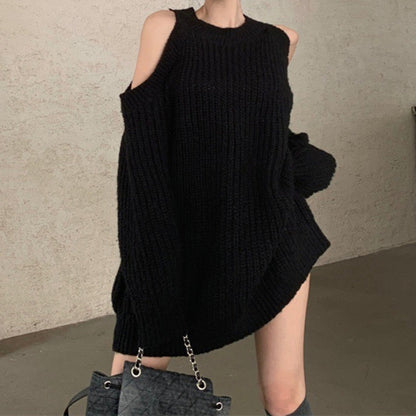Damen Strickkleid Schulterfrei Rippstruktur Norvielle