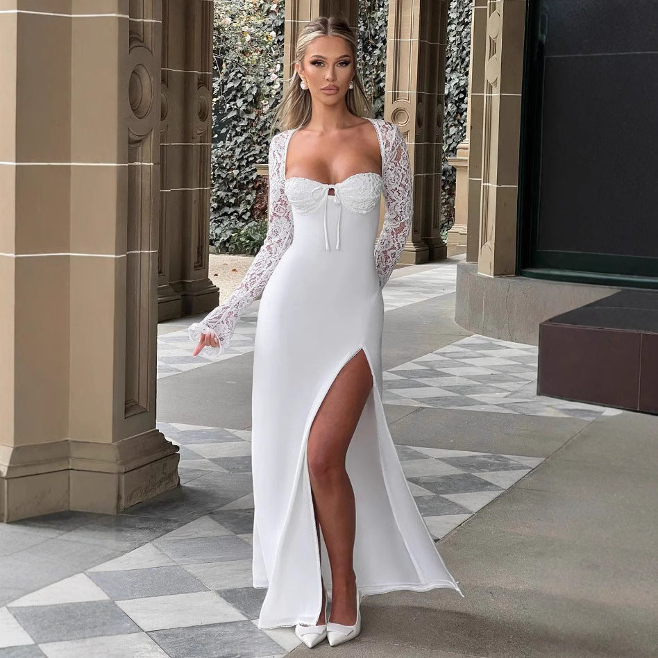 Damen Maxi-Kleid aus schimmerndem Stoff Elegantes Design