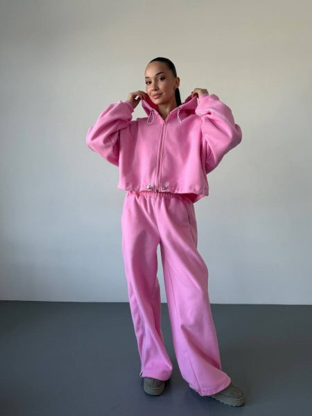 Damen Sweatanzug Kapuzenpullover Weite Hose Seitenstreifen Norvielle