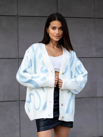 Damen Strickjacke Modernes Muster Elegante Knöpfe