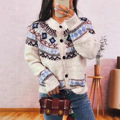 Damen Strickjacke Kuschelig Traditionelle Muster Knopfverschluss