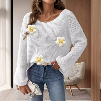 Damen Strickpullover Florales 3D-Design Weite Ärmel Norvielle