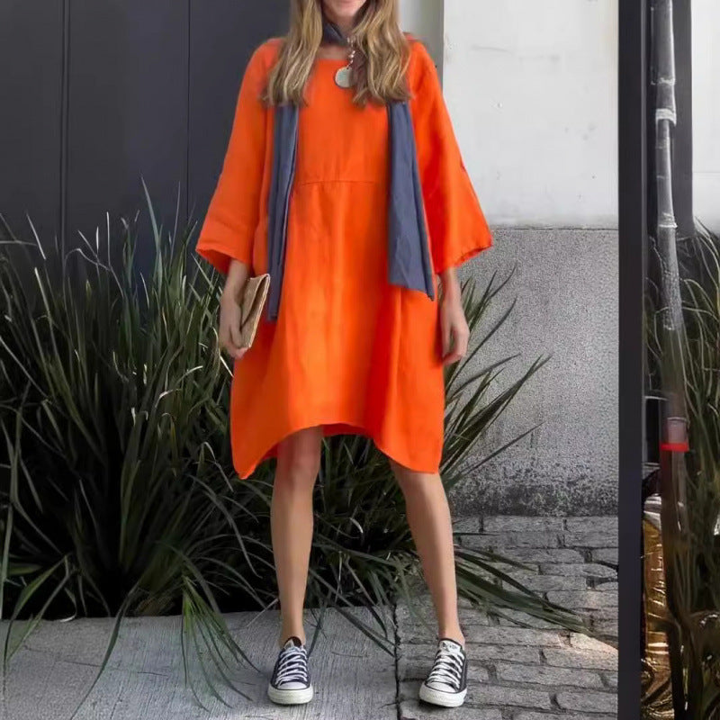 Norvielle Damen Einfaches Baumwollkleid Mit Taschen - Norvielle
