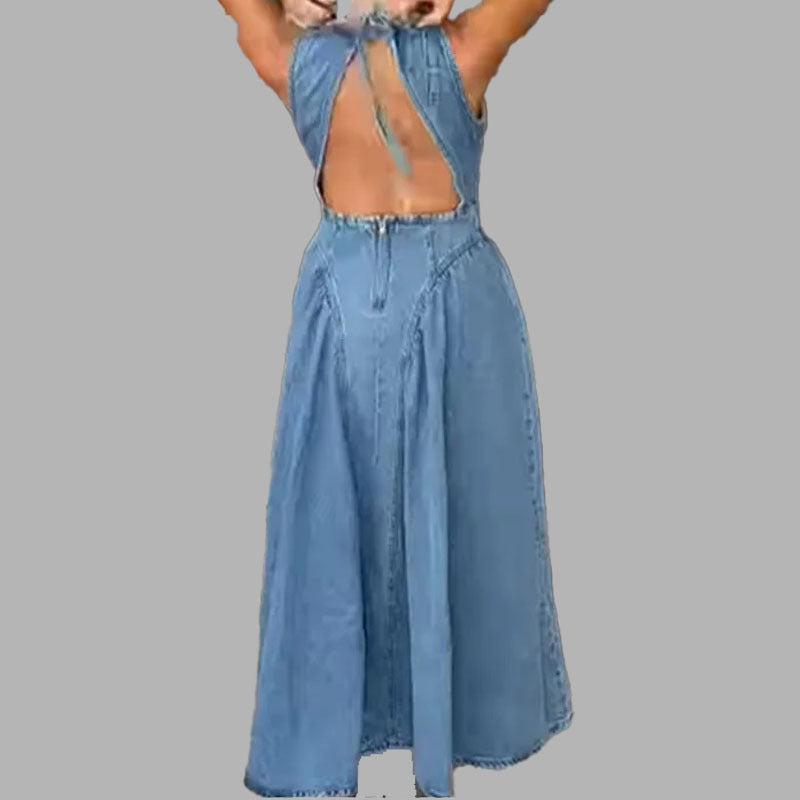 Damen Maxikleid Jeans A-Linie Moderner Schnitt