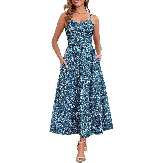 Damen Maxikleid Schmale Träger Praktische Seitentaschen Norvielle