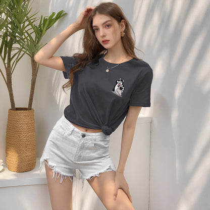 Damen T-Shirt Baumwolle Tiermuster Weiß