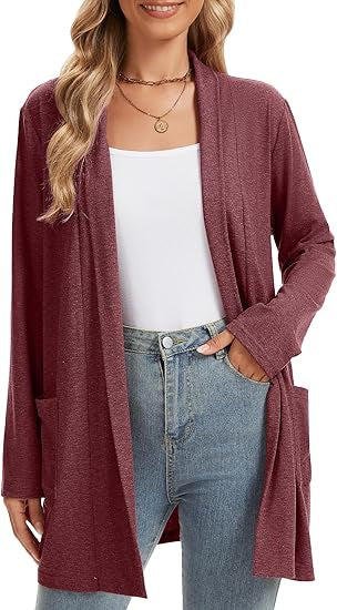 Damen Langarm-Cardigan Offene Front Taschen Norvielle