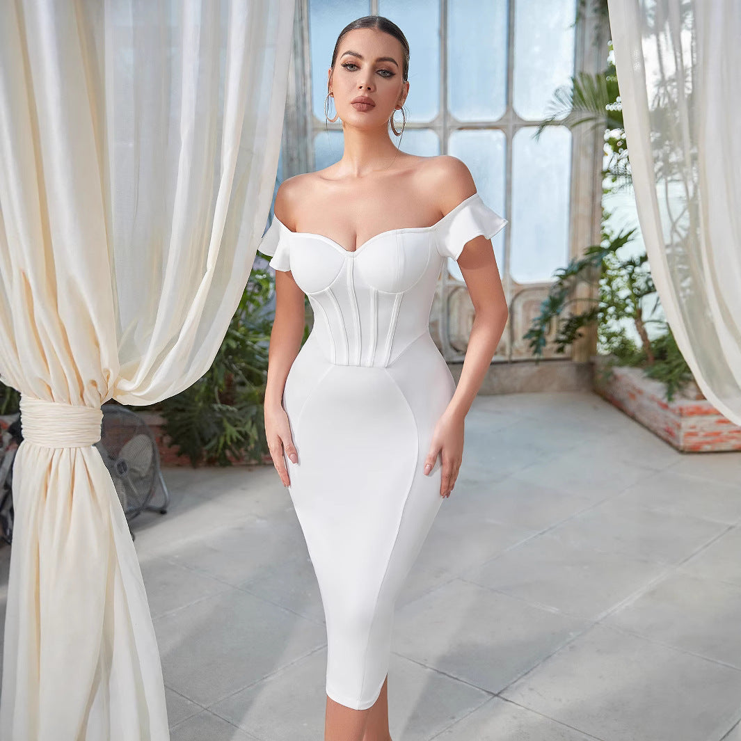 Damen Kleid Schulterfrei Korsett-Optik Figurbetont - Norvielle