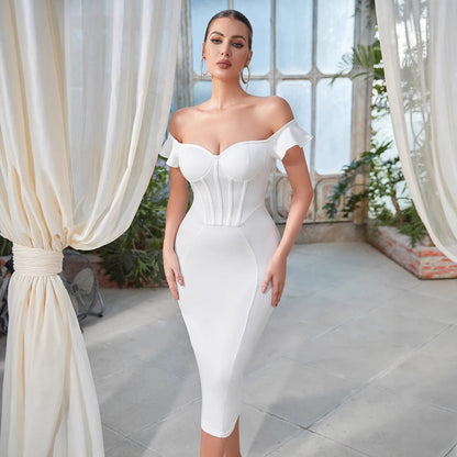 Damen Kleid Schulterfrei Korsett-Optik Figurbetont - Norvielle