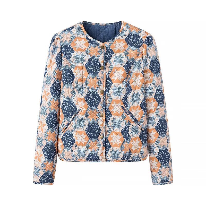 Damen Steppjacke Floralmuster Praktische Taschen Norvielle
