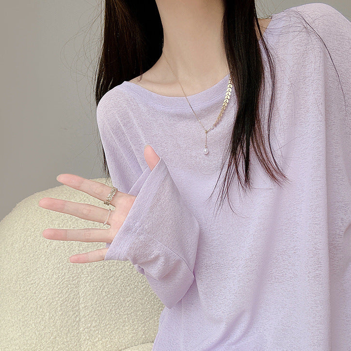 Damen Langarmshirt Feine Struktur Details Norvielle
