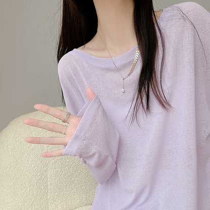 Damen Langarmshirt Feine Struktur Details Norvielle