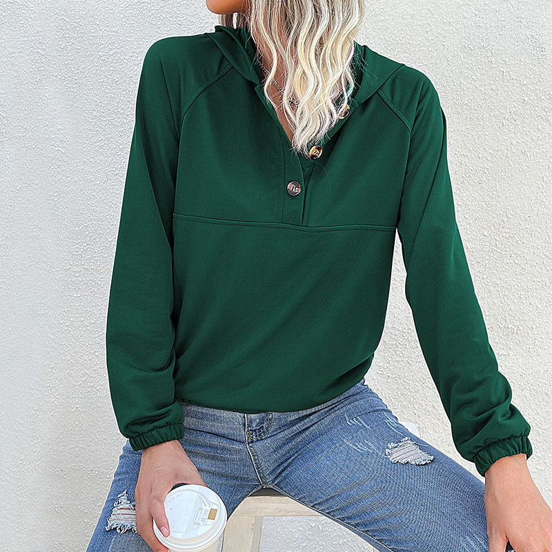 Damen Pullover Kapuze Knopfleiste Norvielle