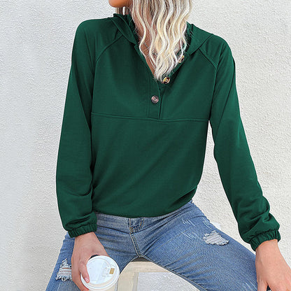 Damen Pullover Kapuze Knopfleiste Norvielle