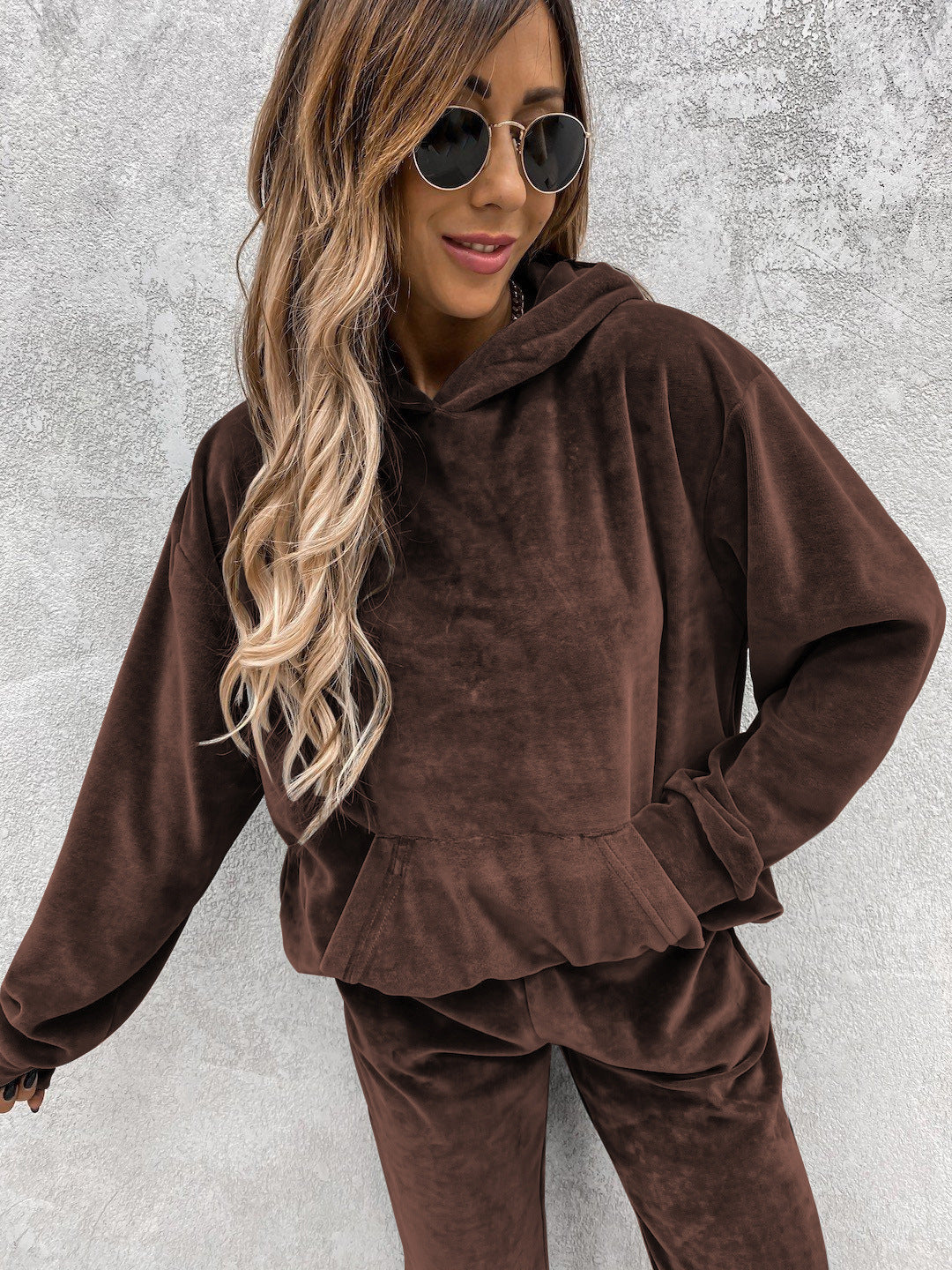 Damen Velours-Jogginganzug mit Kapuze elastisch Norvielle