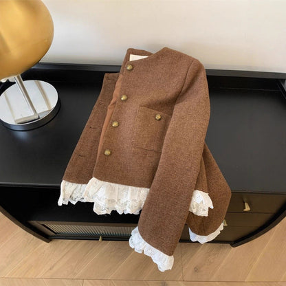 Damen Kurzjacke Spitzenakzent