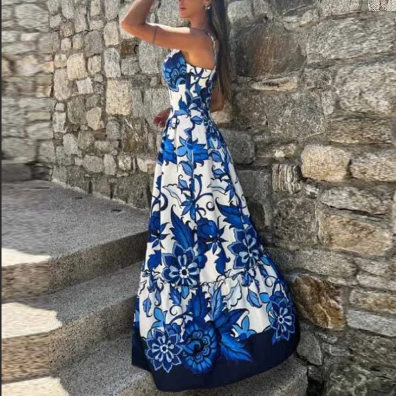 Damen Maxikleid Floralmuster Hochschlitz Norvielle