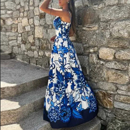 Damen Maxikleid Floralmuster Hochschlitz Norvielle