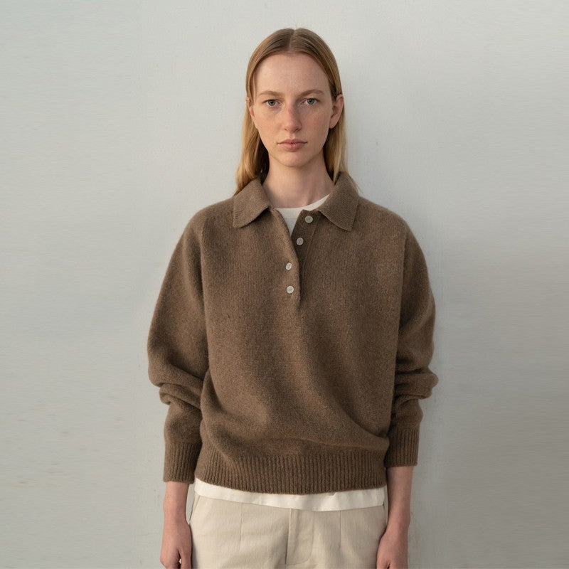 Damen Pullover Polokragen Knopfdetails Norvielle