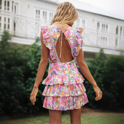 Damen Sommerkleid mit Rüschen und floralen Mustern