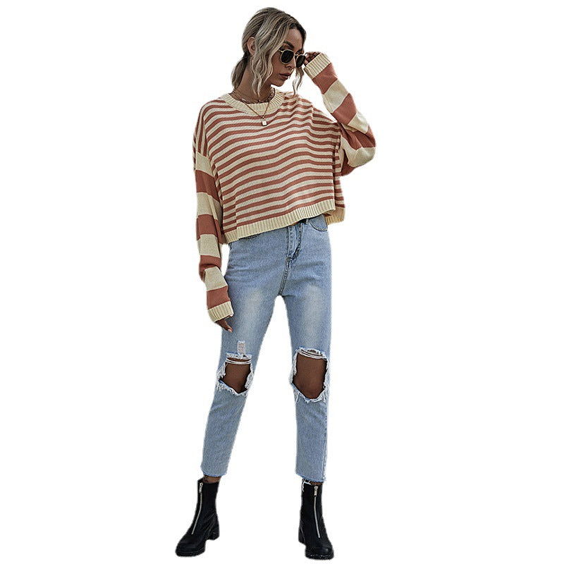Damen Strickpullover Lässig Streifenmuster Weit Norvielle