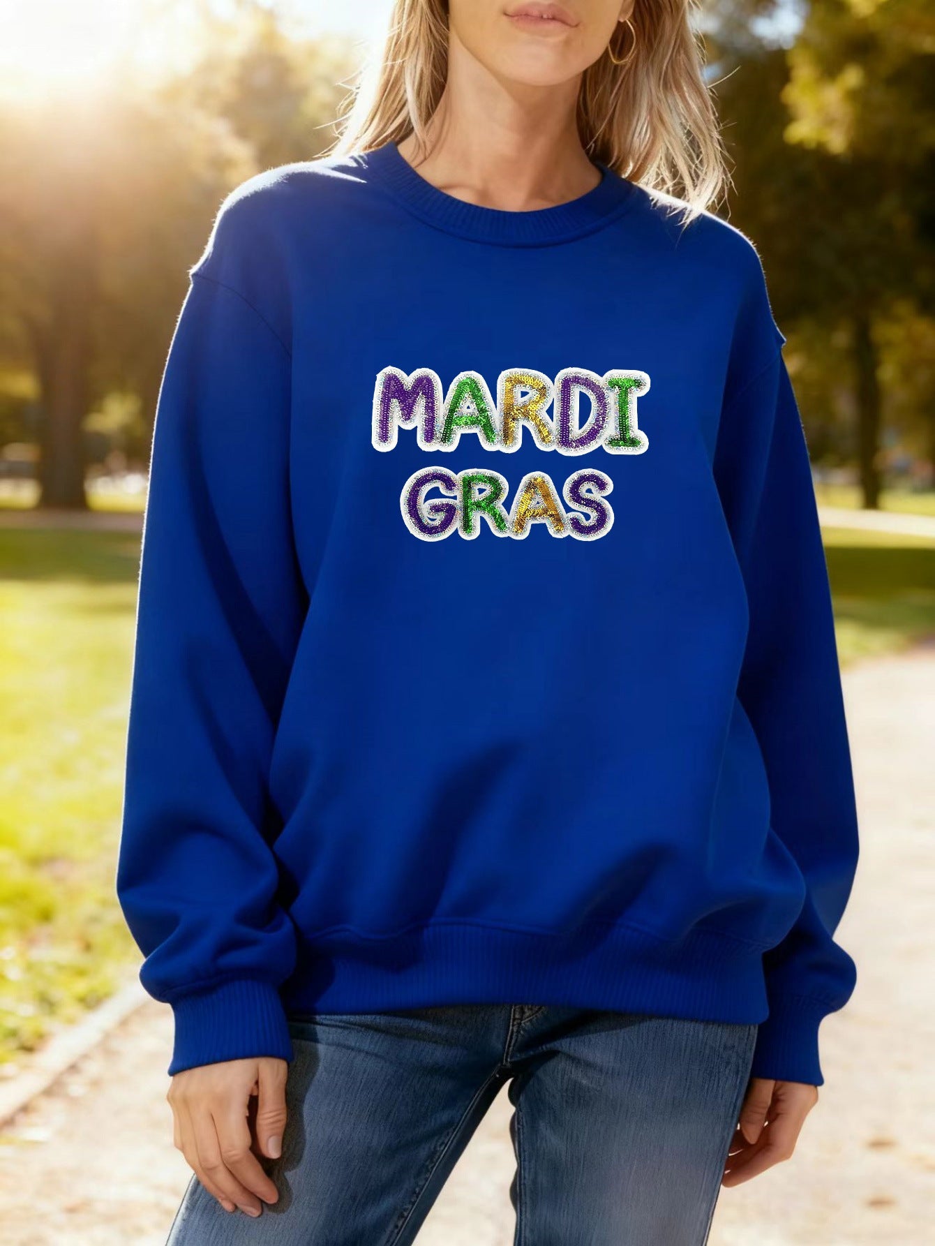 Damen Sweatshirt Mardi Gras Schriftzug Leicht Norvielle
