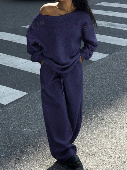 Damen Oversized Sweatpants und Pullover Bequem Grau