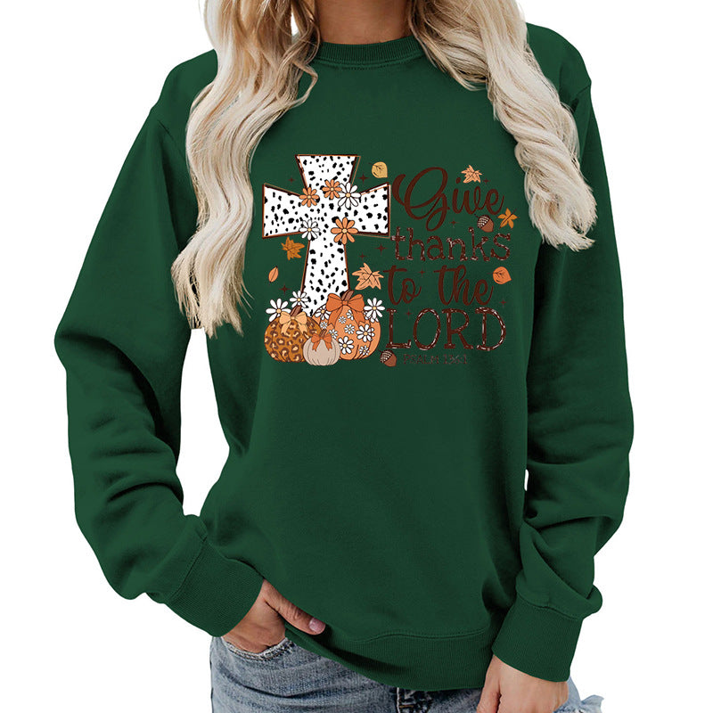 Damen Sweatshirt mit Kreuz-Aufdruck Herbstlich