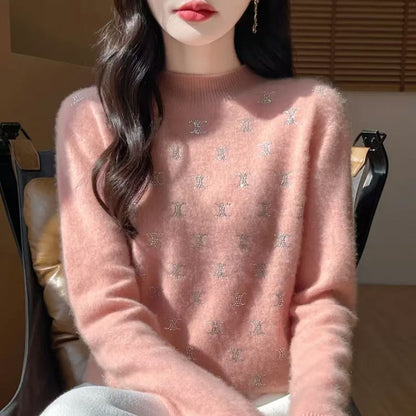 Damen Strickpullover Feines Glitzerdesign Rundhalsausschnitt Norvielle