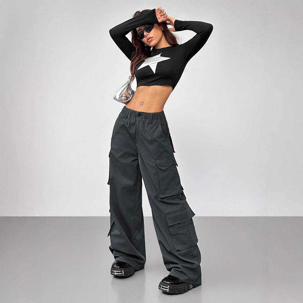Damen Cargo-Hose Elastischer Bund Praktische Taschen