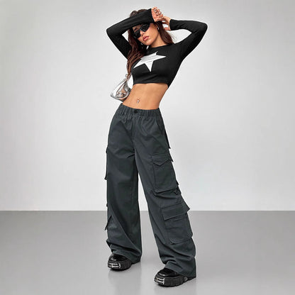 Damen Cargo-Hose Elastischer Bund Praktische Taschen