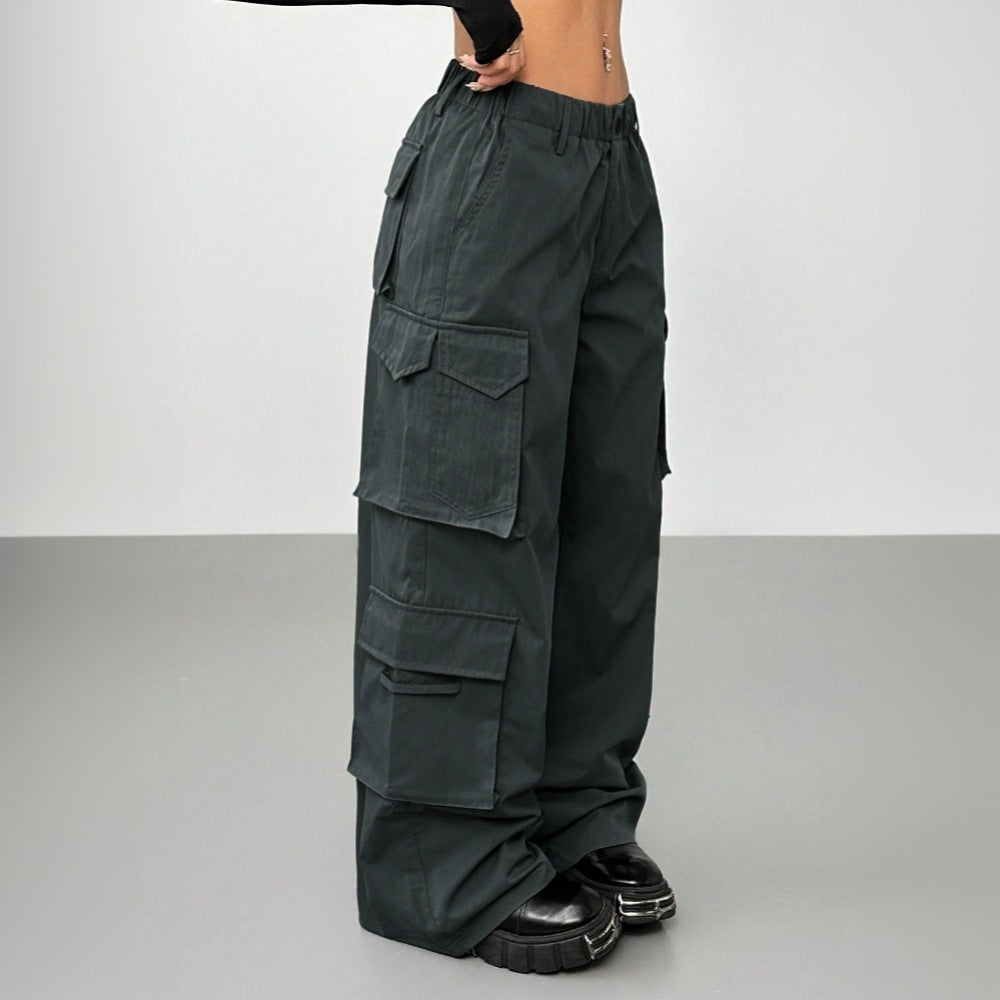 Damen Cargo-Hose Elastischer Bund Praktische Taschen Schwarz - Norvielle