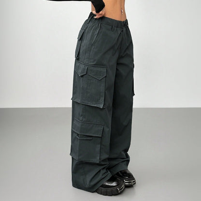 Damen Cargo-Hose Elastischer Bund Praktische Taschen Schwarz - Norvielle