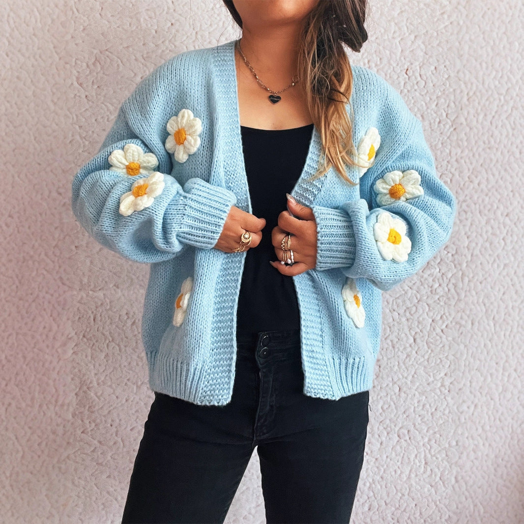 Damen Strickjacke Florale Applikationen Norvielle - Norvielle