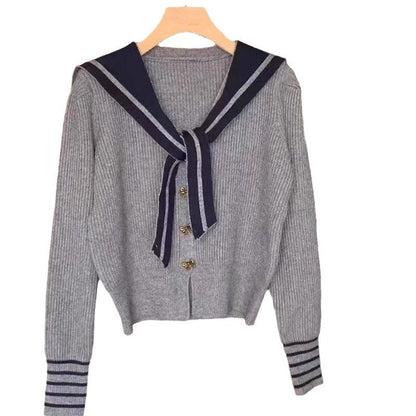 Damen Strickjacke Nautischer Kragen Dekorative Knöpfe Norvielle