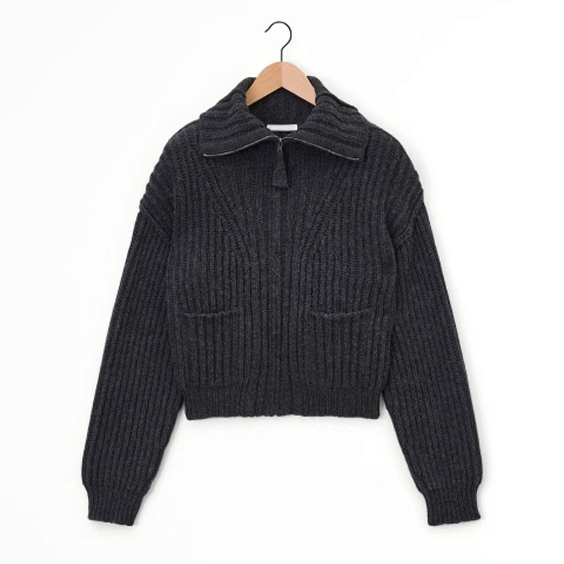 Damen Grobstrickpullover Hochkragen Mit Taschen Norvielle