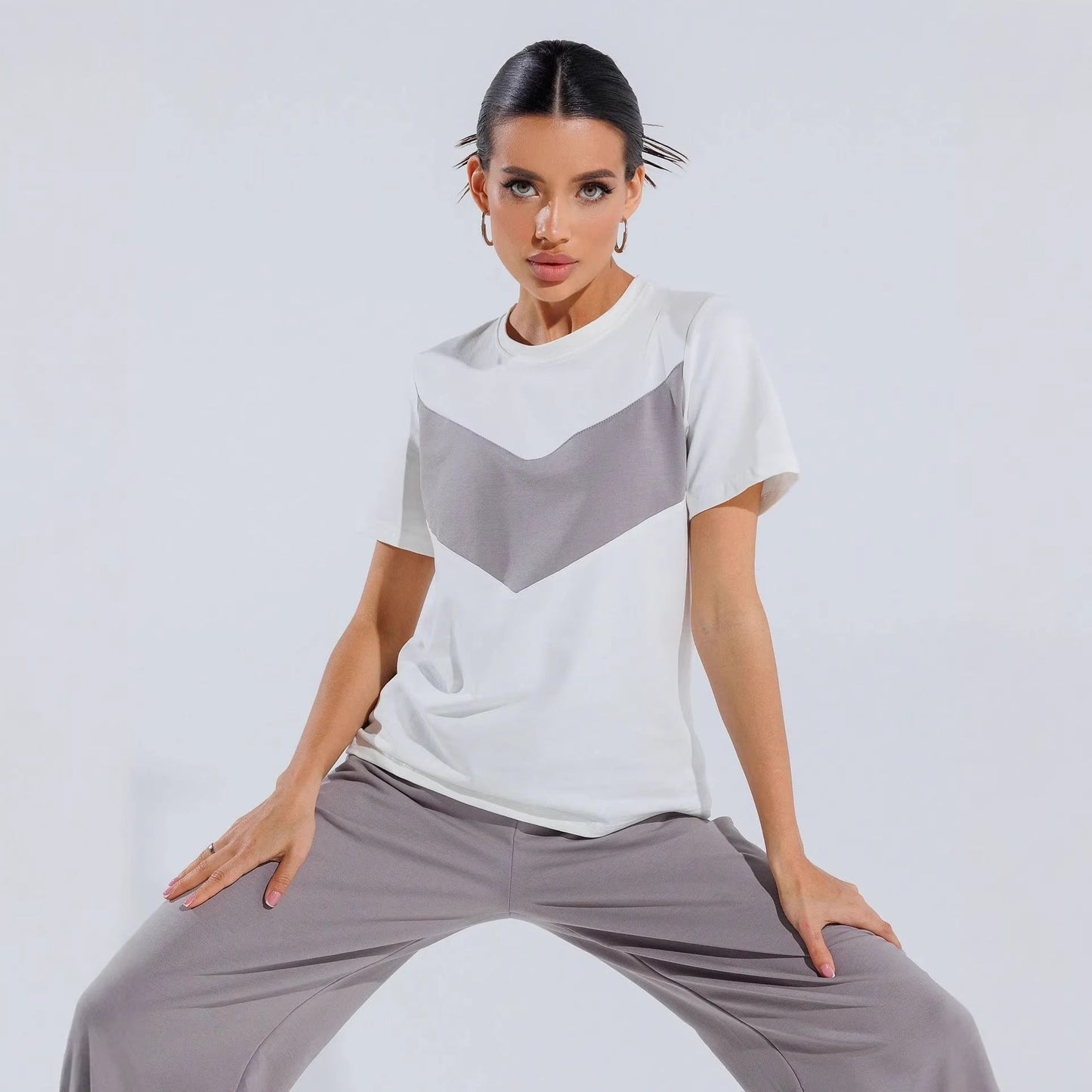 Damen T-Shirt Leichtes Oversized Farbblockdesign