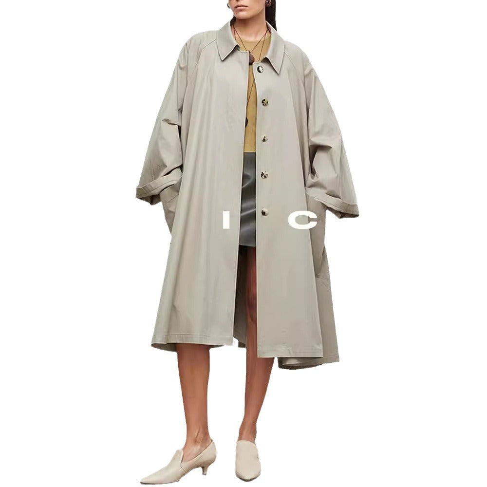 Damen Trenchcoat Lässig Übergroße Ärmel Beige