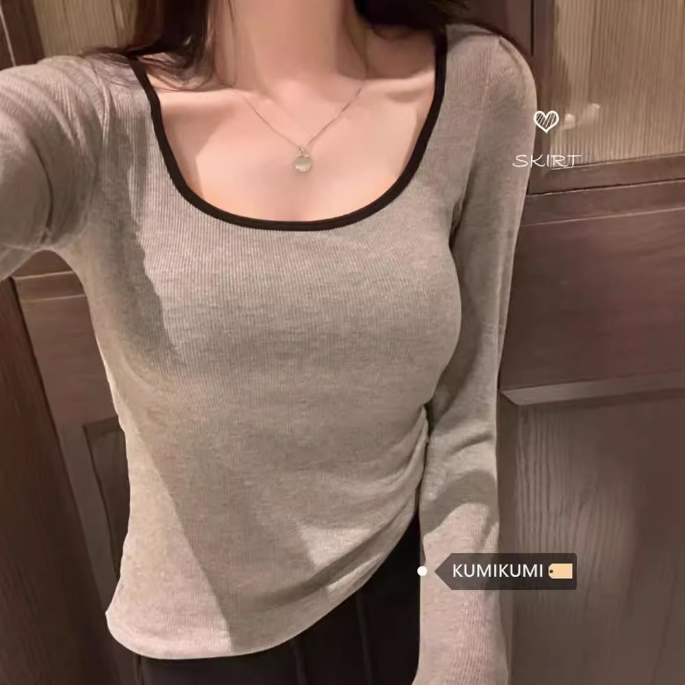 Damen Langarmshirt Kontrastausschnitt Norvielle - Norvielle