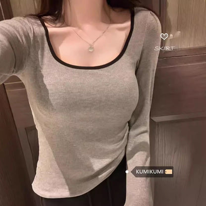 Damen Langarmshirt Kontrastausschnitt Norvielle - Norvielle