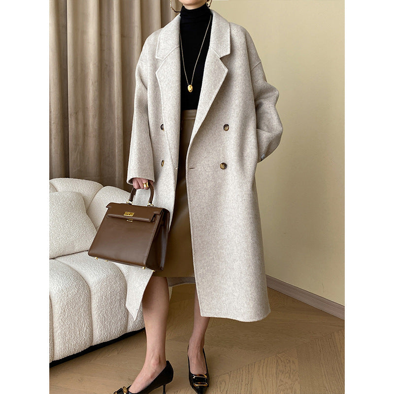 Damen Wollmantel Doppelknopfleiste Elegantes Design Schwarz - Norvielle