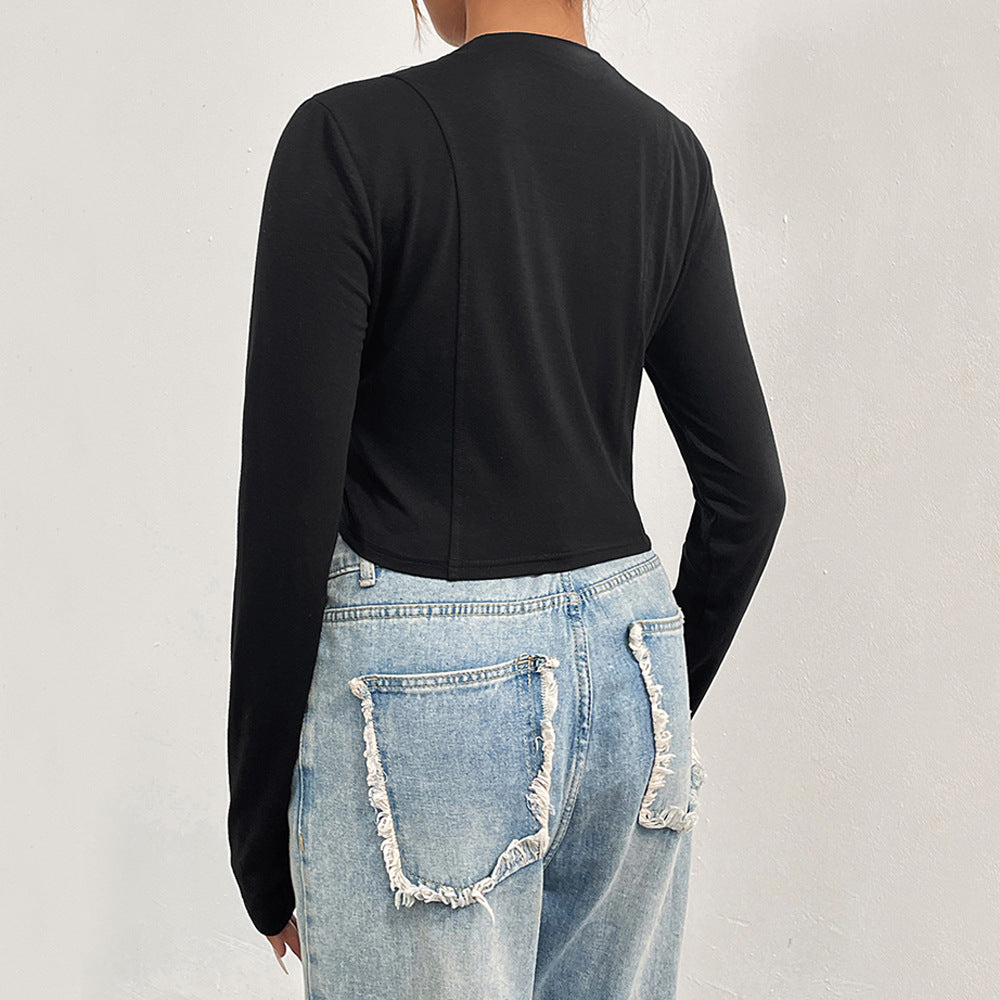Damen Cropped Langarmshirt Statement-Patch Norvielle