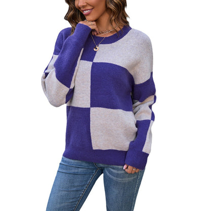 Damen Pullover Weiches Material Blockdesign Beige